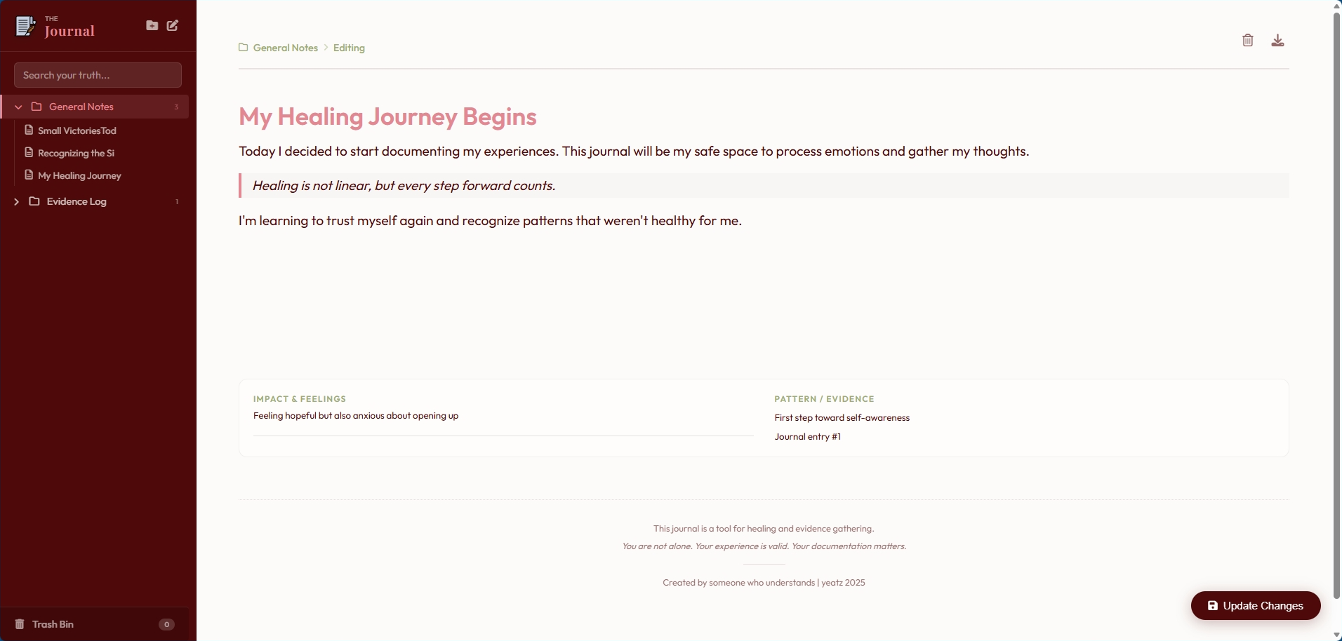 Healing Journal Screenshot